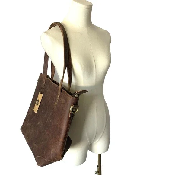 NEW MH 100% Genuine Leather Distressed Brown Large Tote Laptop Bag Purse - Picture 3 of 16